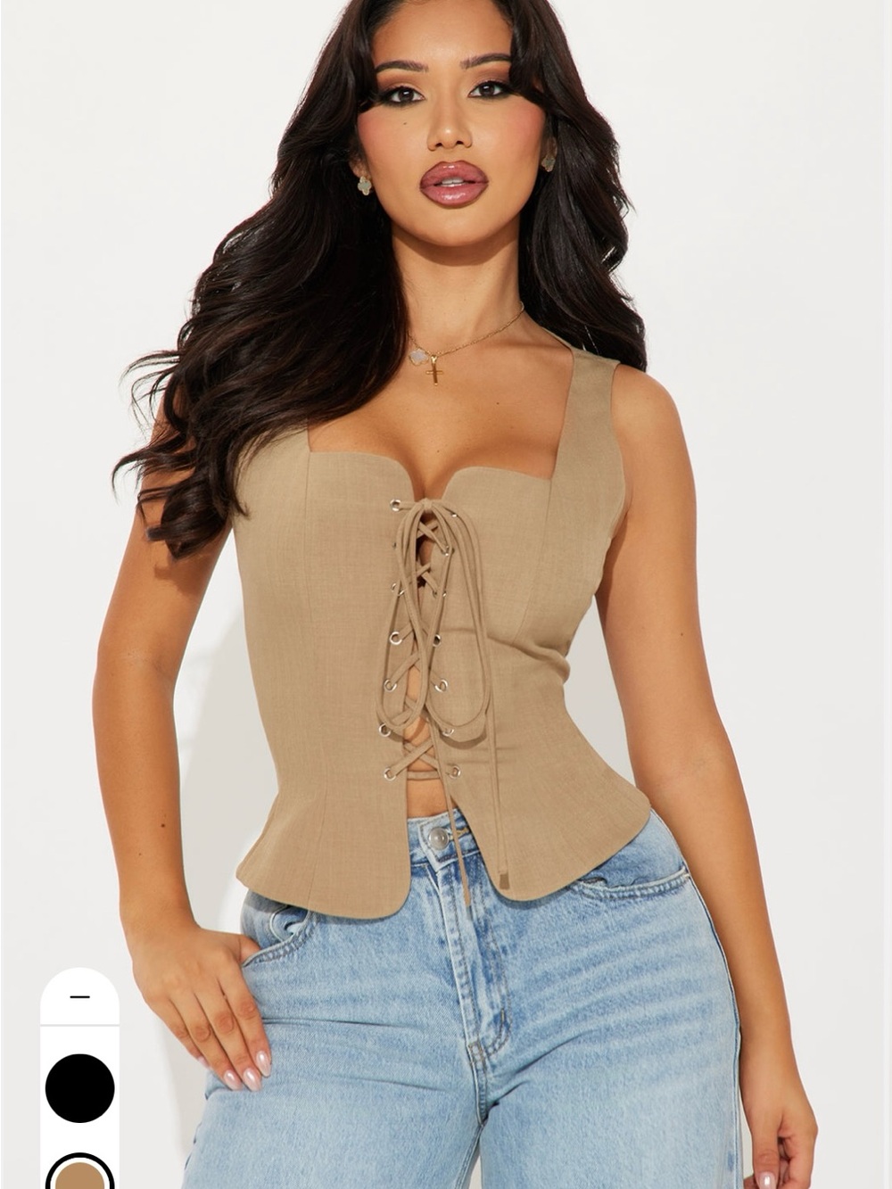 Fashion Nova Green Lace-Up Corset Tank